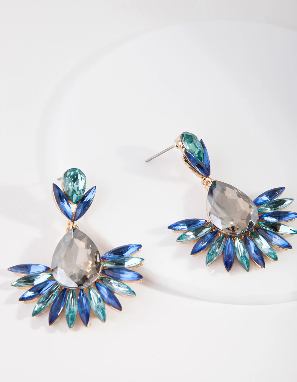 Gunmetal Blue Spike Diamante Drop Earrings - Image 3