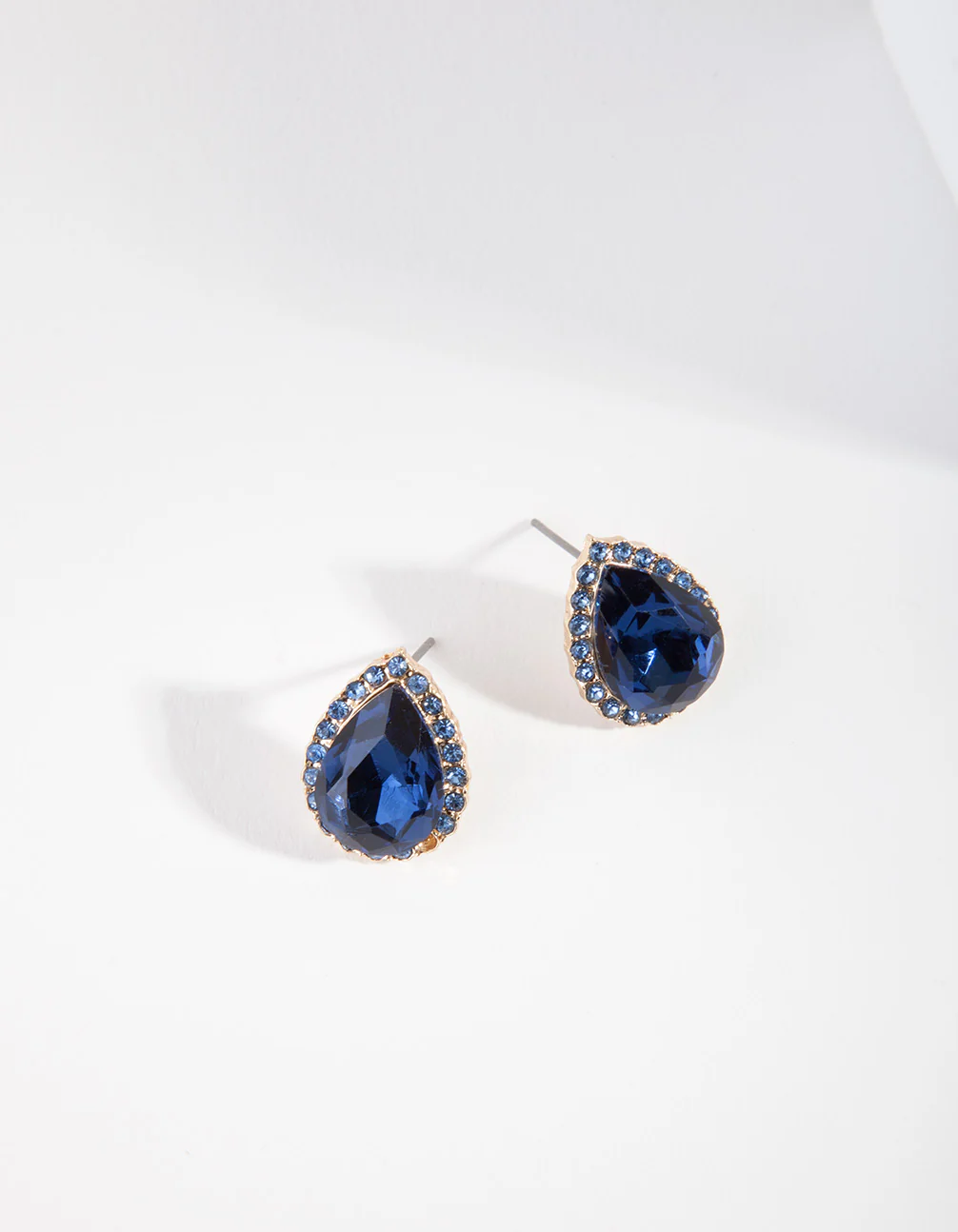 Gunmetal Blue Teardrop Halo Stud Earrings - Image 2