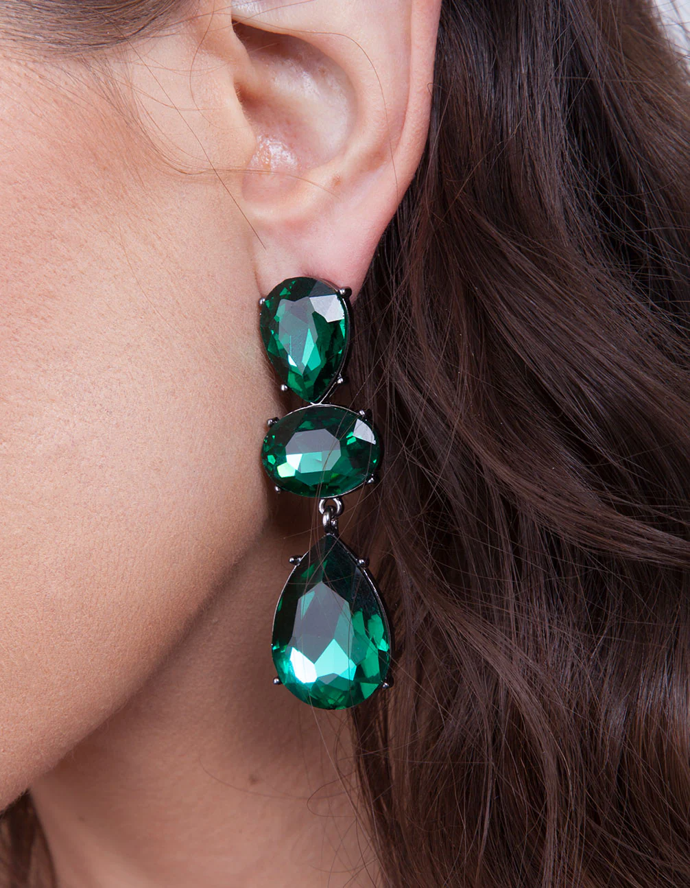 Green Gemstone Triple Drop Earrings - Image 3