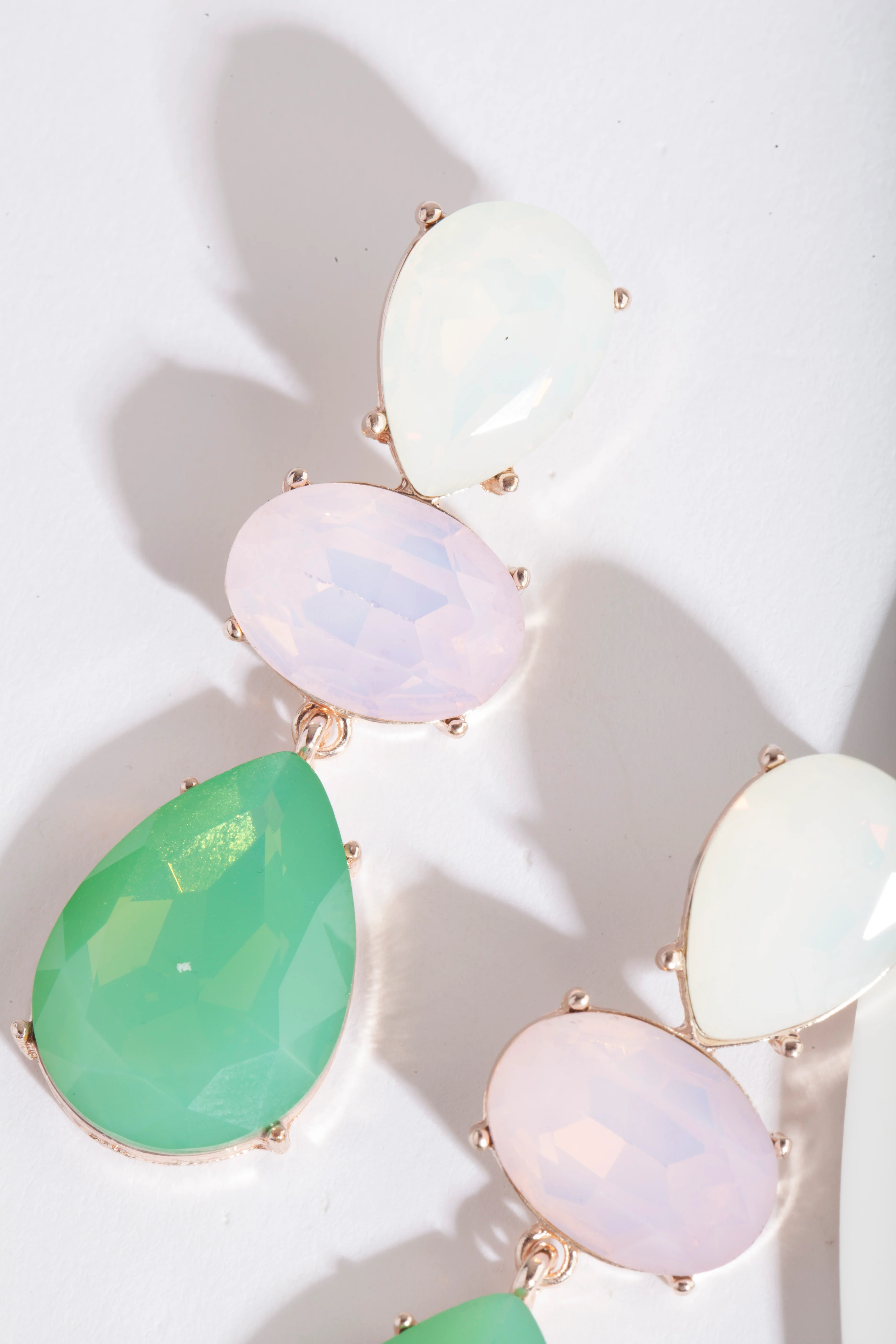 Green Gemstone Triple Drop Earrings - Image 4