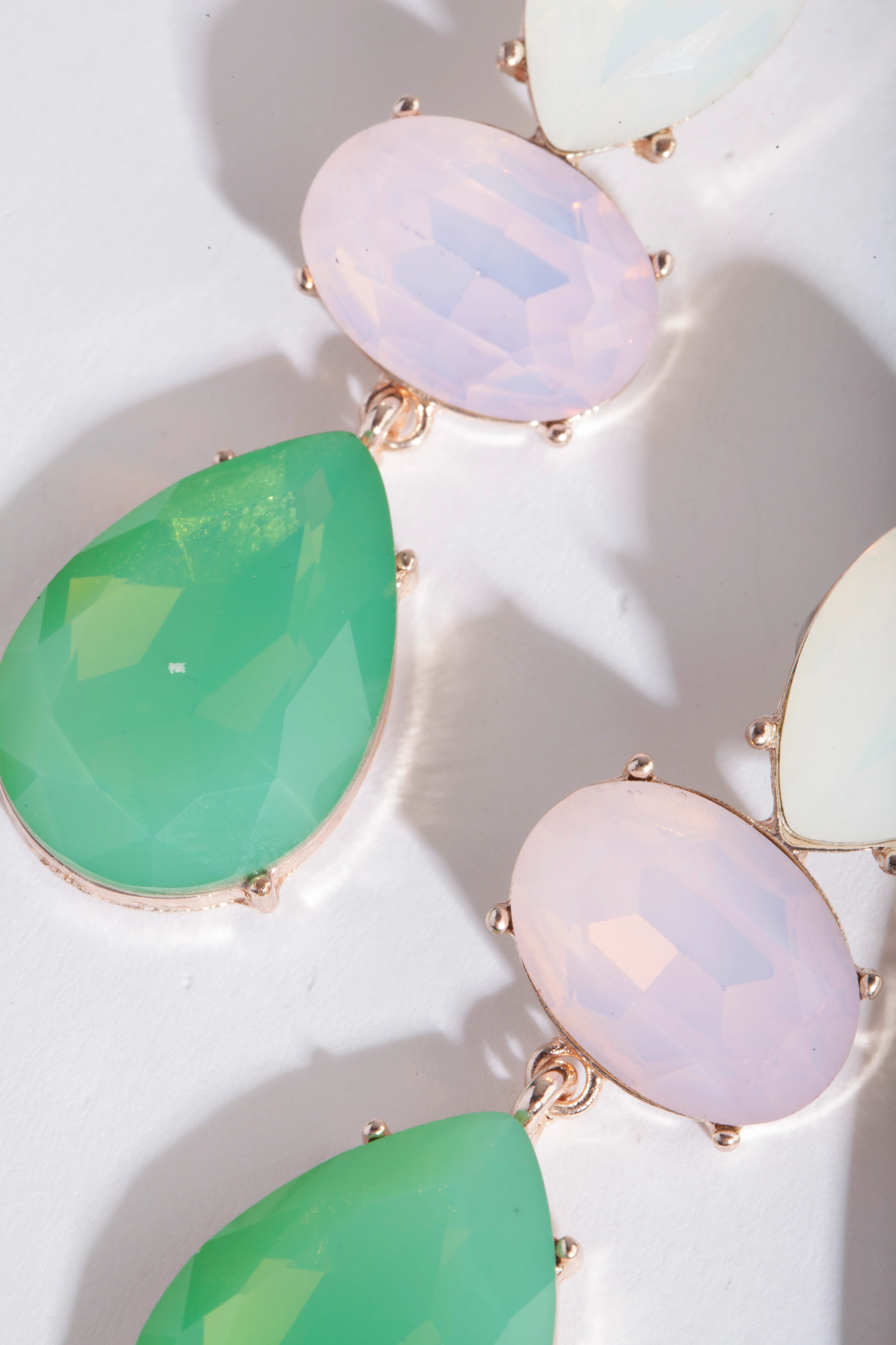 Green Gemstone Triple Drop Earrings - Image 5