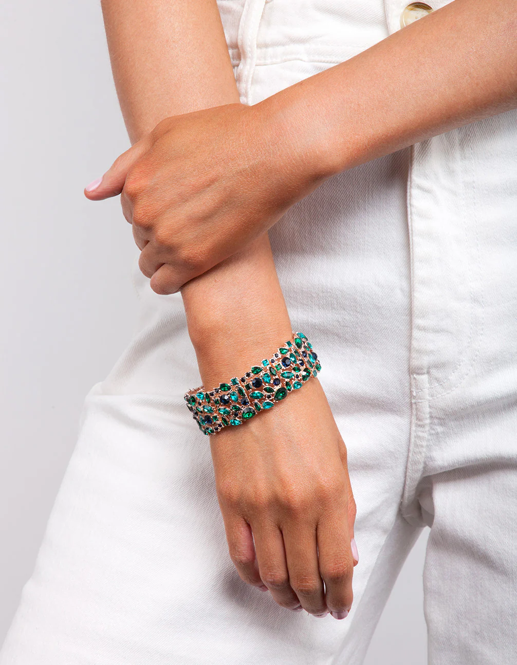 Rose Gold Green Cluster Gem Bracelet - Image 2