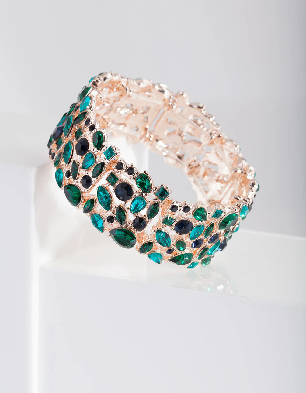Rose Gold Green Cluster Gem Bracelet - Image 3