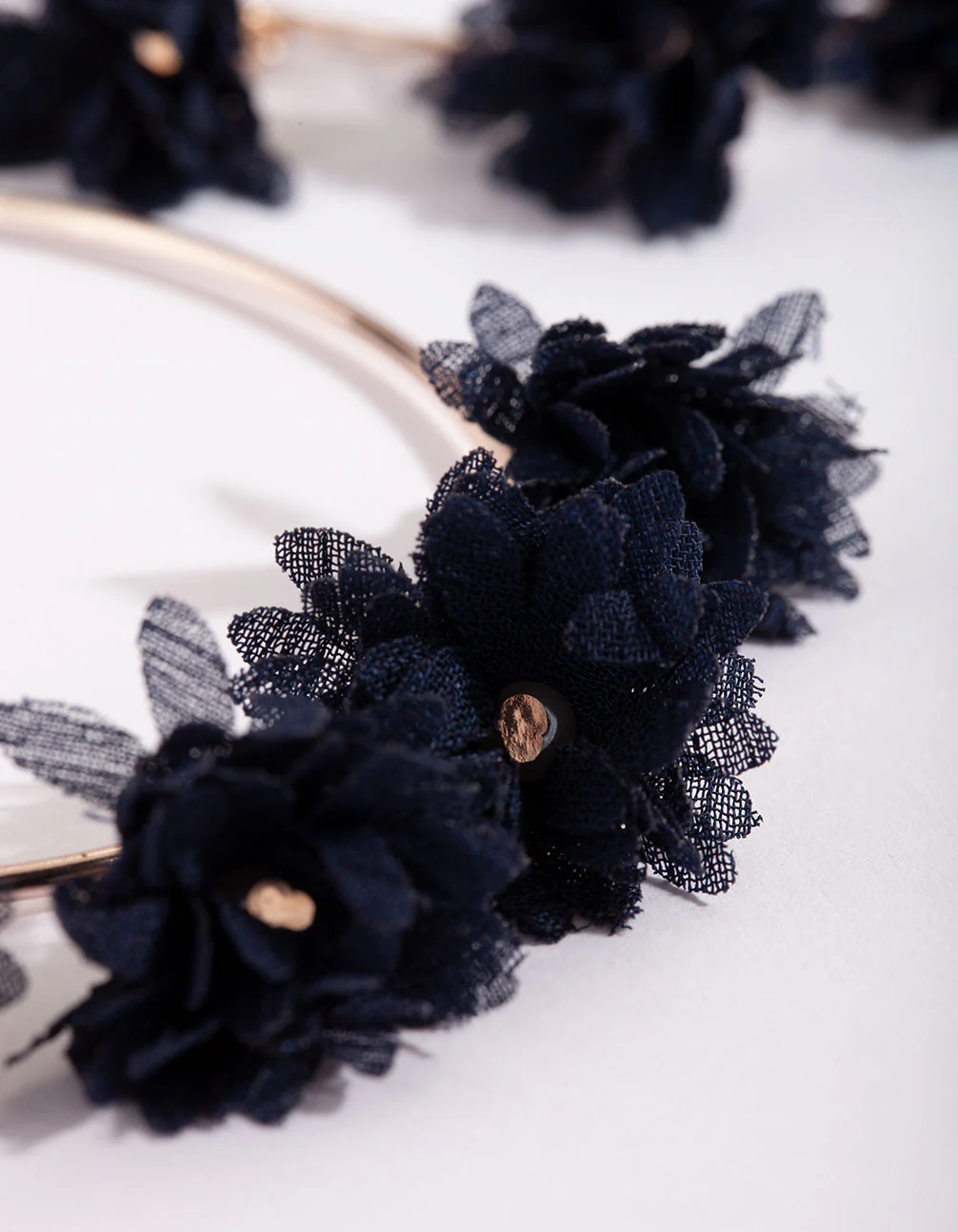 Navy Fabric Flower Hoop Earrings - Image 2