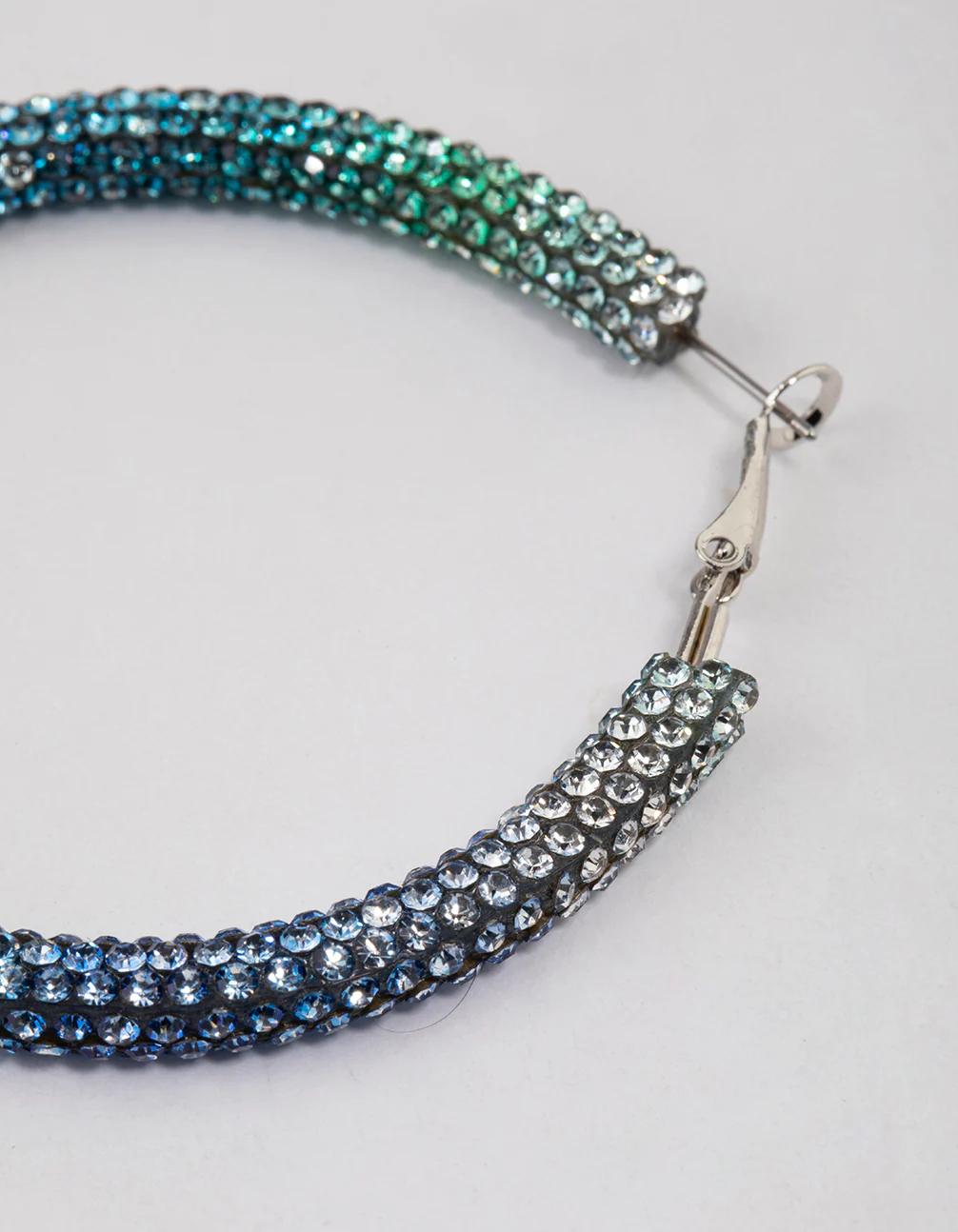 Silver Blue Jet Crusted Hoop Earrings - Image 3