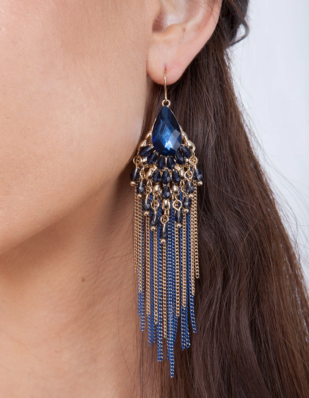 Bead Cluster Chain Tassel Drop Earrings - Image 2