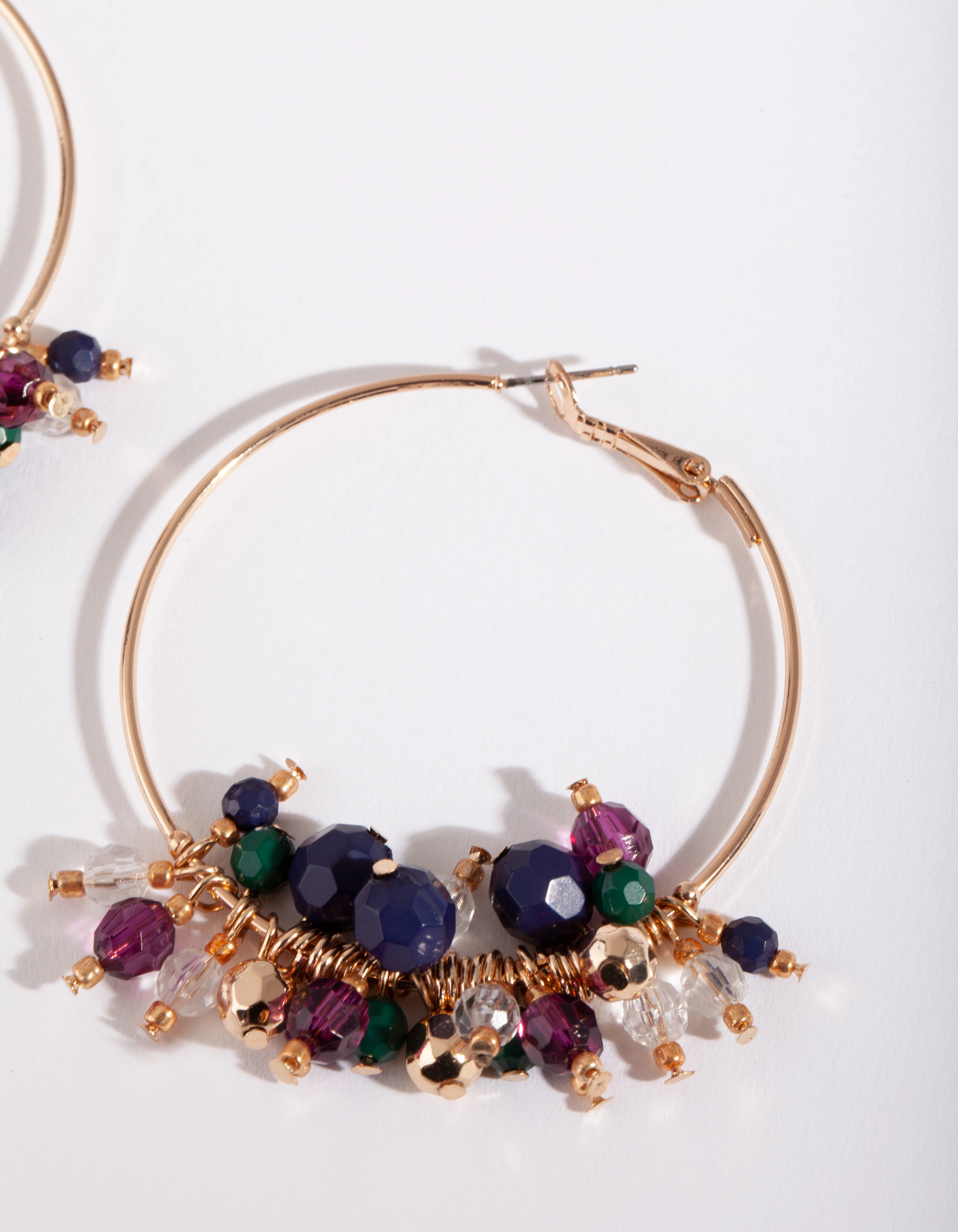 Large Midnight Coloured Beaded Hoop Earrings - Image 2