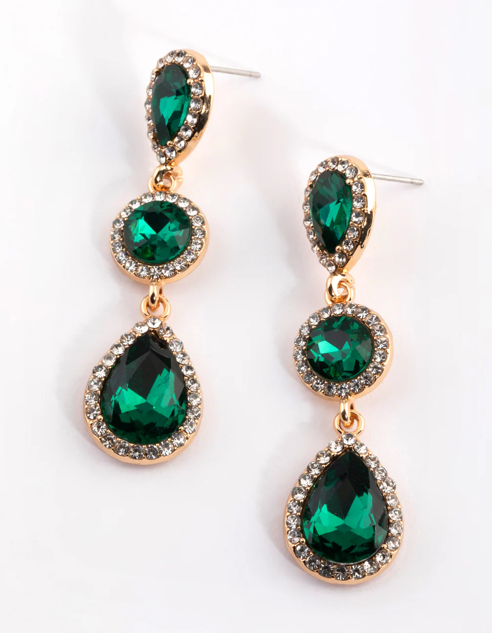 Green Diamante Circle & Teardrop Earrings - Image 2
