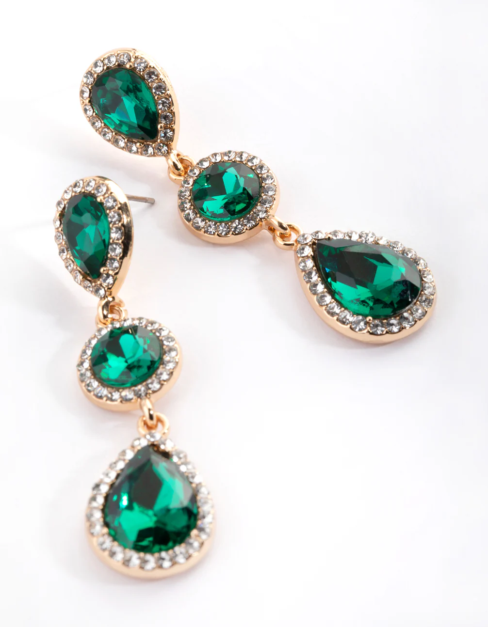 Green Diamante Circle & Teardrop Earrings - Image 3