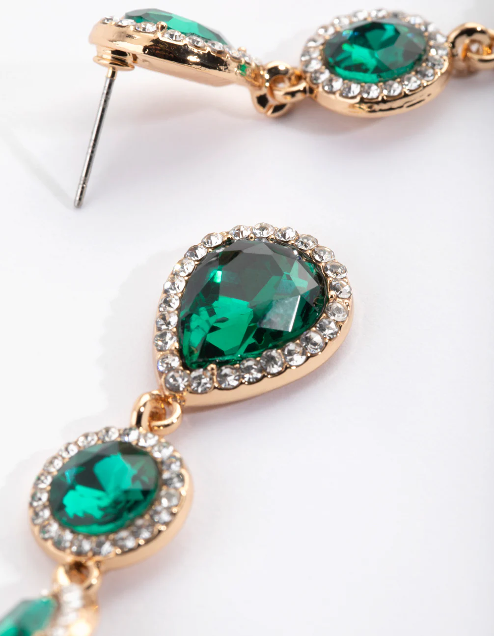Green Diamante Circle & Teardrop Earrings - Image 4