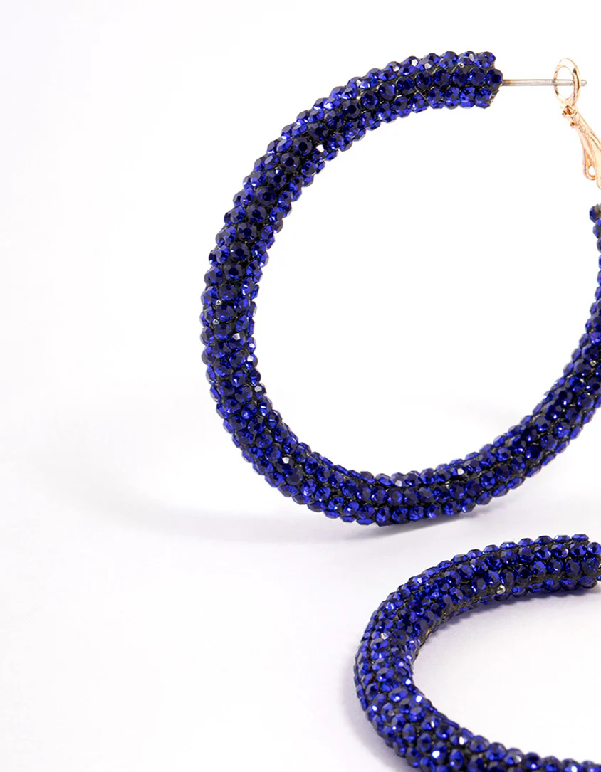 Gold Diamante Crust Hoop Earrings 40mm - Image 2