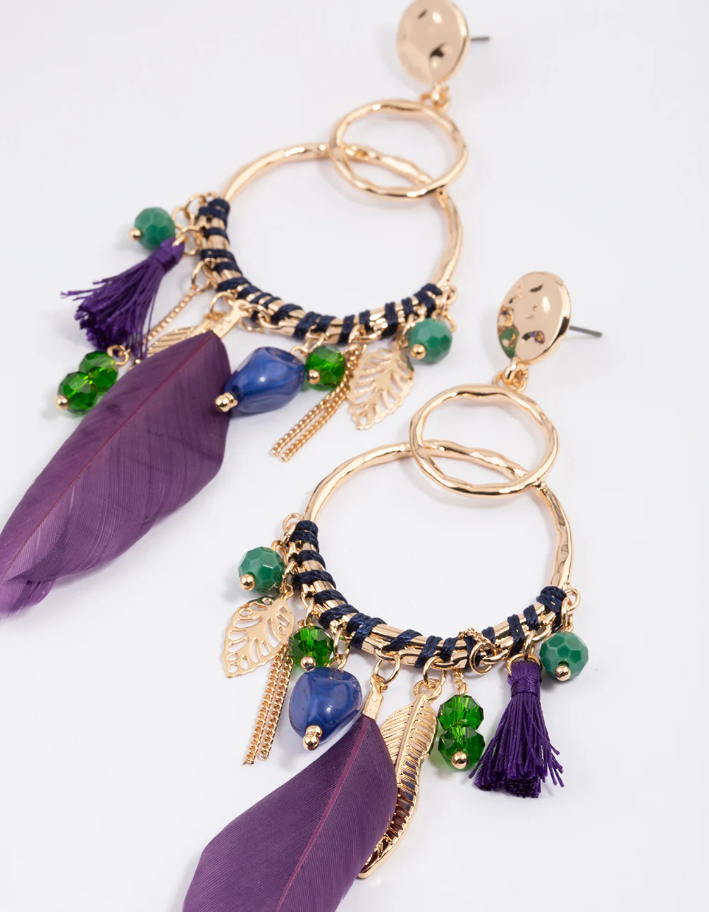 Gold Stone Tassel Drop Earrings - Image 2