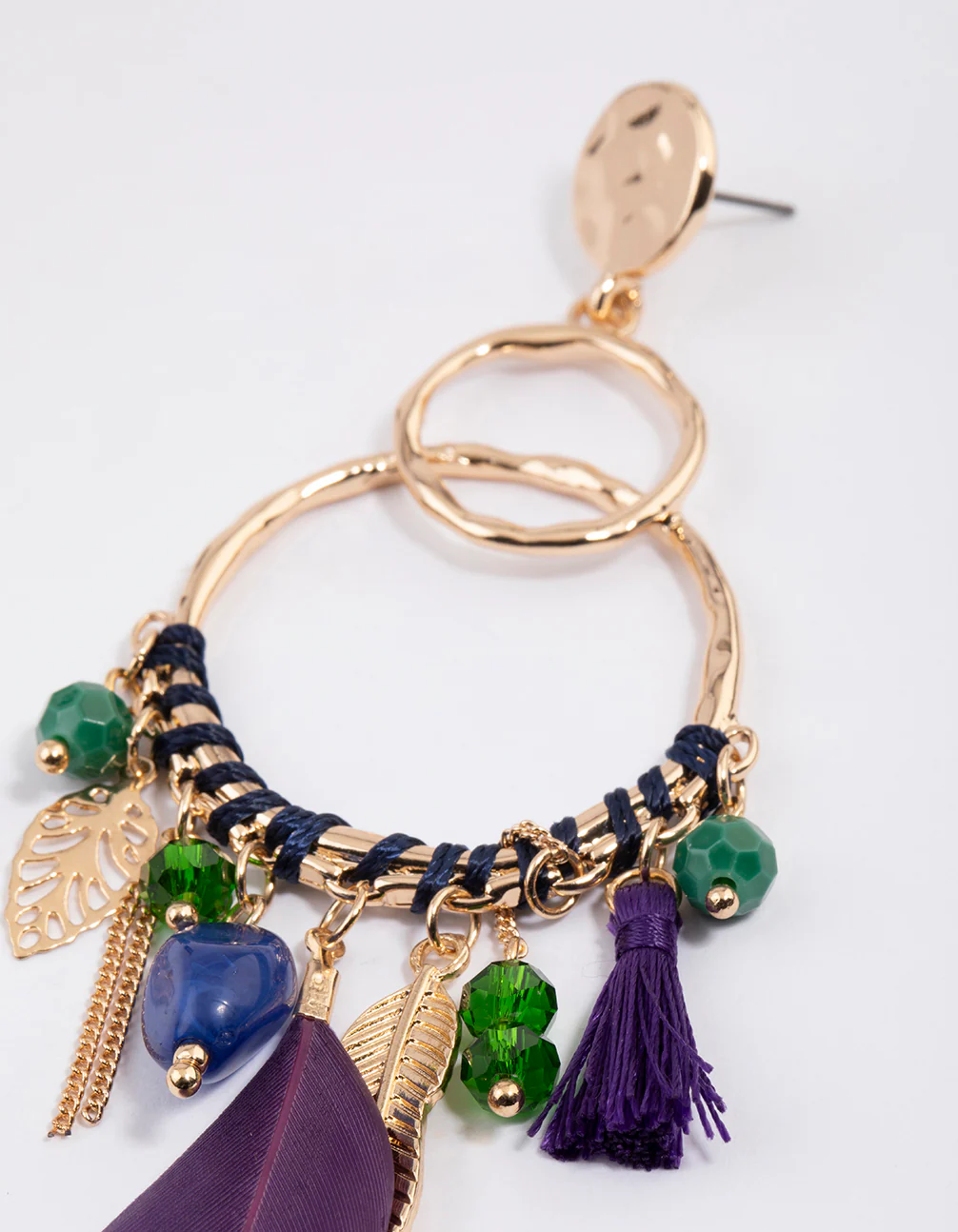 Gold Stone Tassel Drop Earrings - Image 3