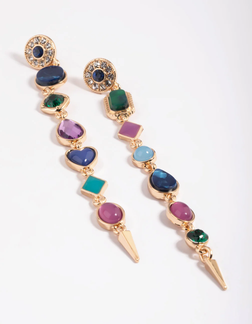 Gold Long Mixed Stone Drop Earrings - Image 3