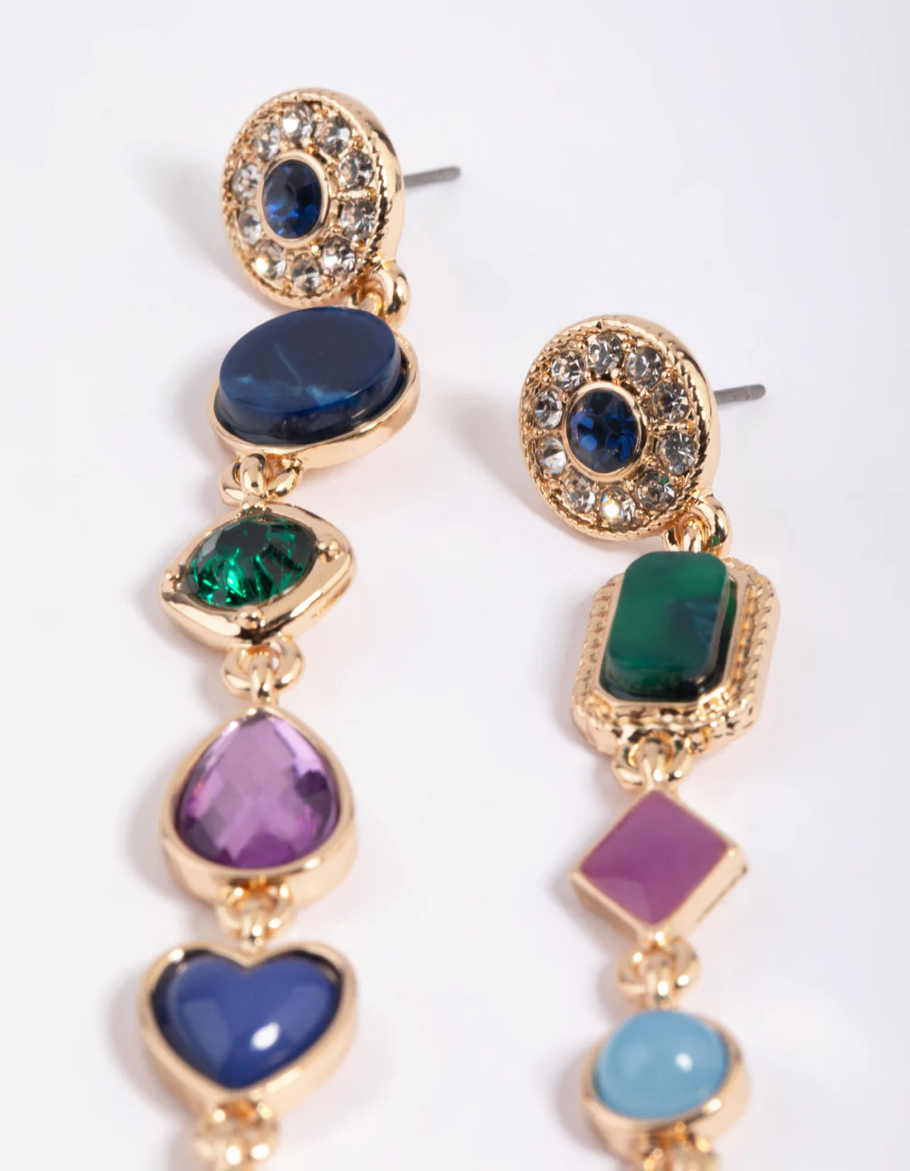 Gold Long Mixed Stone Drop Earrings - Image 4