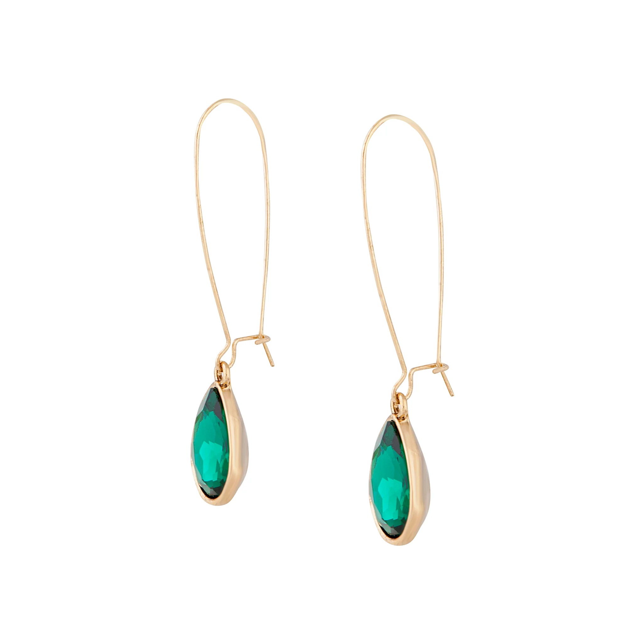 Emerald Gold Diamante Fish Hook Earrings - Image 2