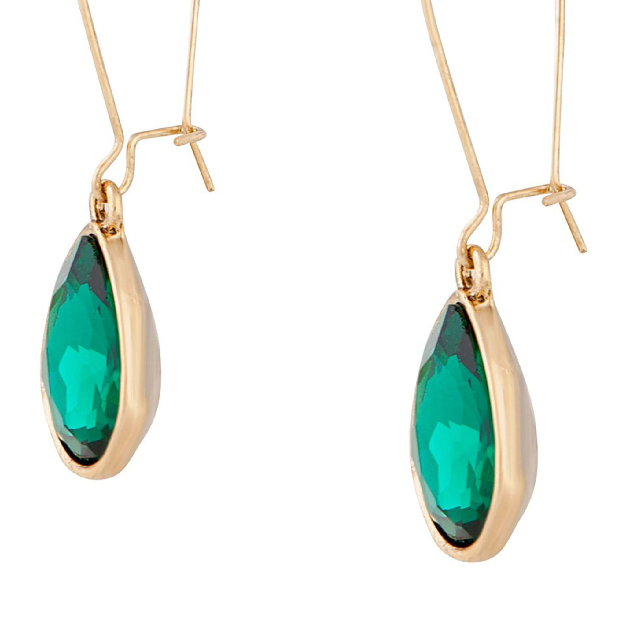 Emerald Gold Diamante Fish Hook Earrings - Image 3