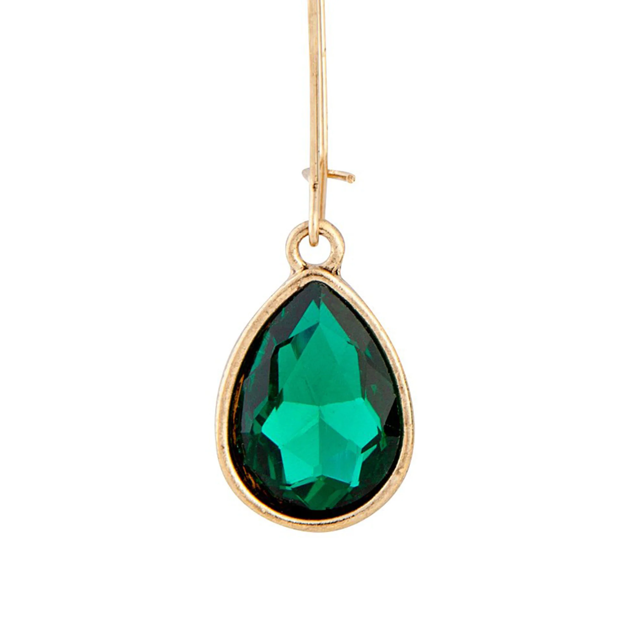 Emerald Gold Diamante Fish Hook Earrings - Image 4