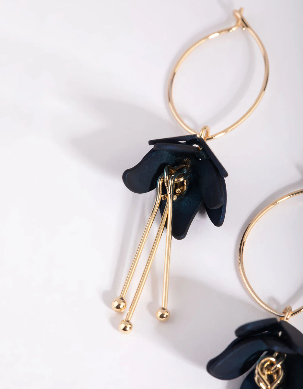 Navy Flower Drop Earrings - Image 2