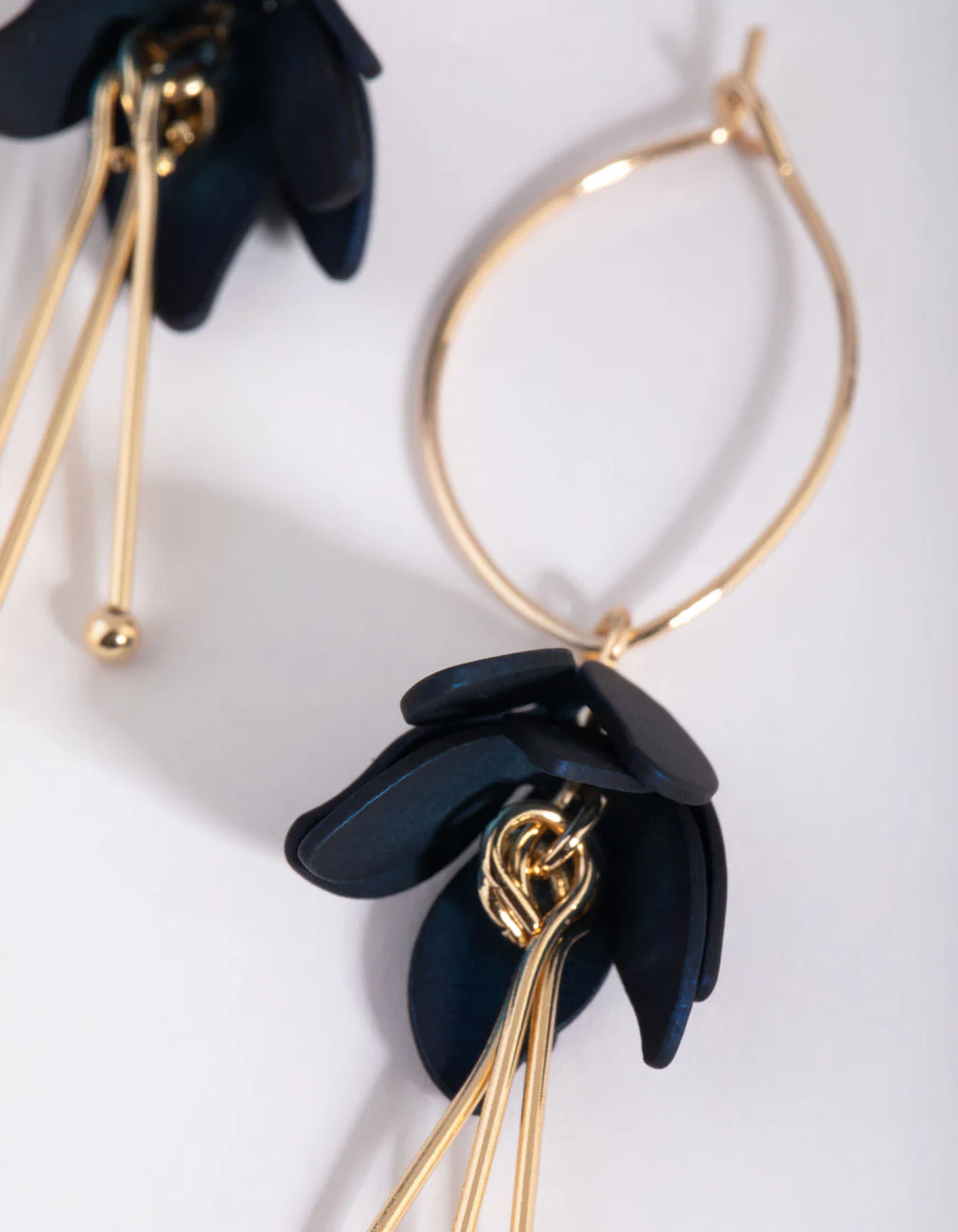 Navy Flower Drop Earrings - Image 3