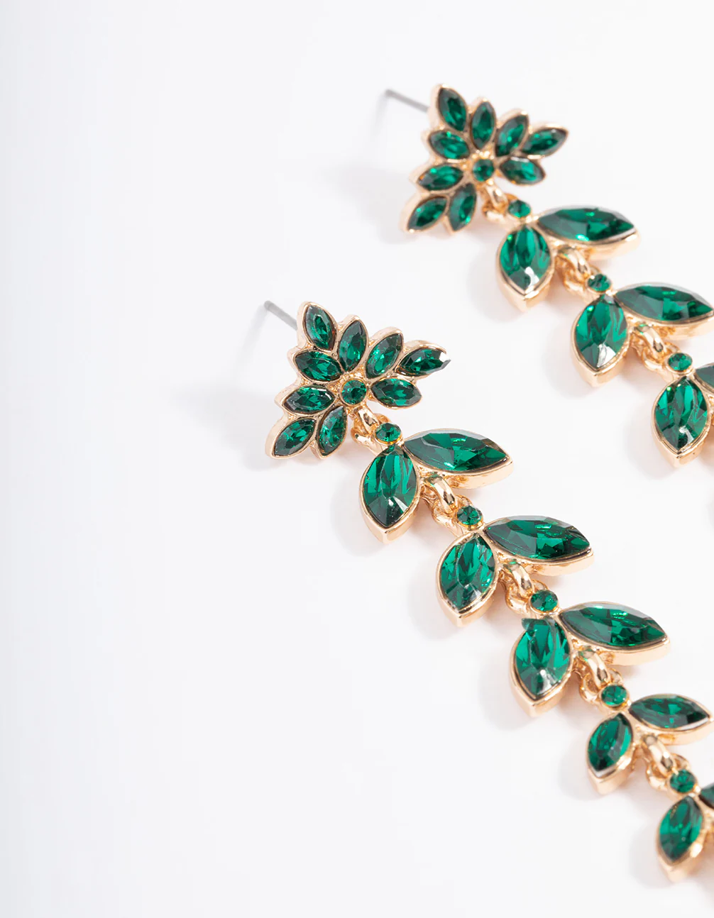 Gold Mini Graduated Green Drop Earrings - Image 2