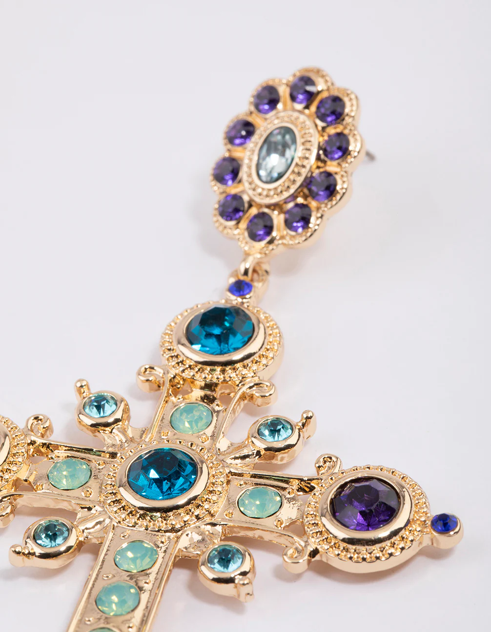 Gold Multi Cross Stone Drop Earrings - Image 3