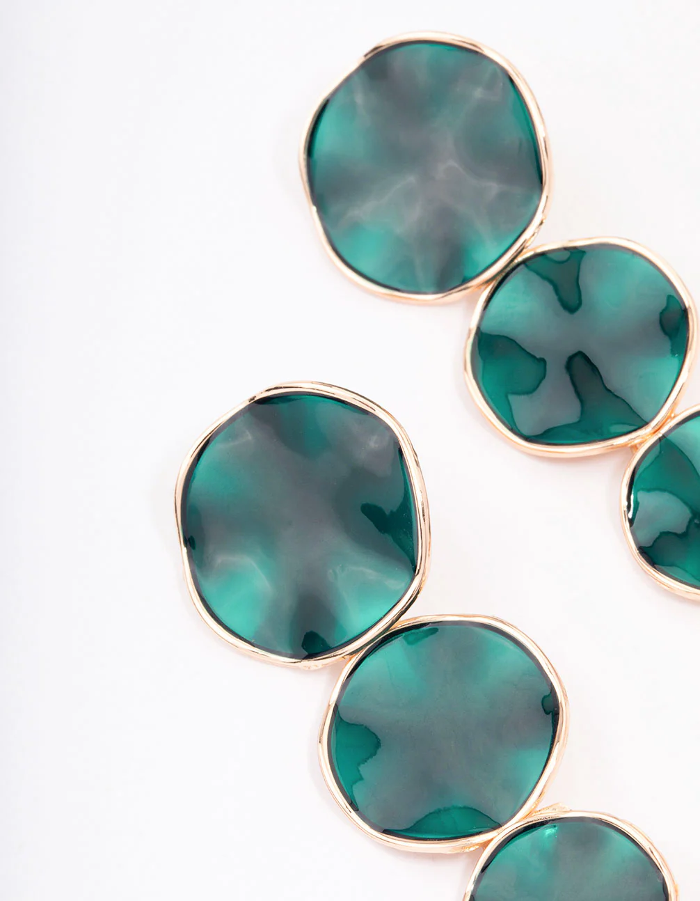 Gold Multi-Disc Green Drop Earrings - Image 2