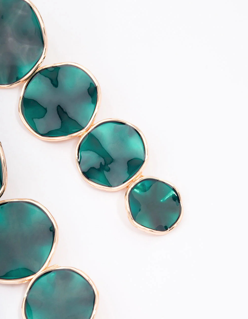 Gold Multi-Disc Green Drop Earrings - Image 3