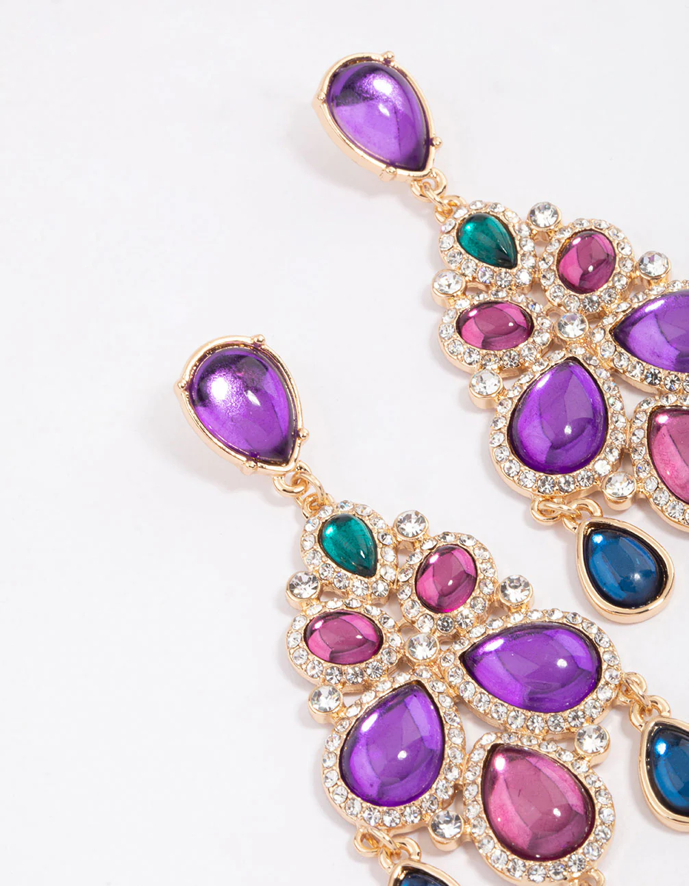 Gold Multi Stone Stud Earrings - Image 2