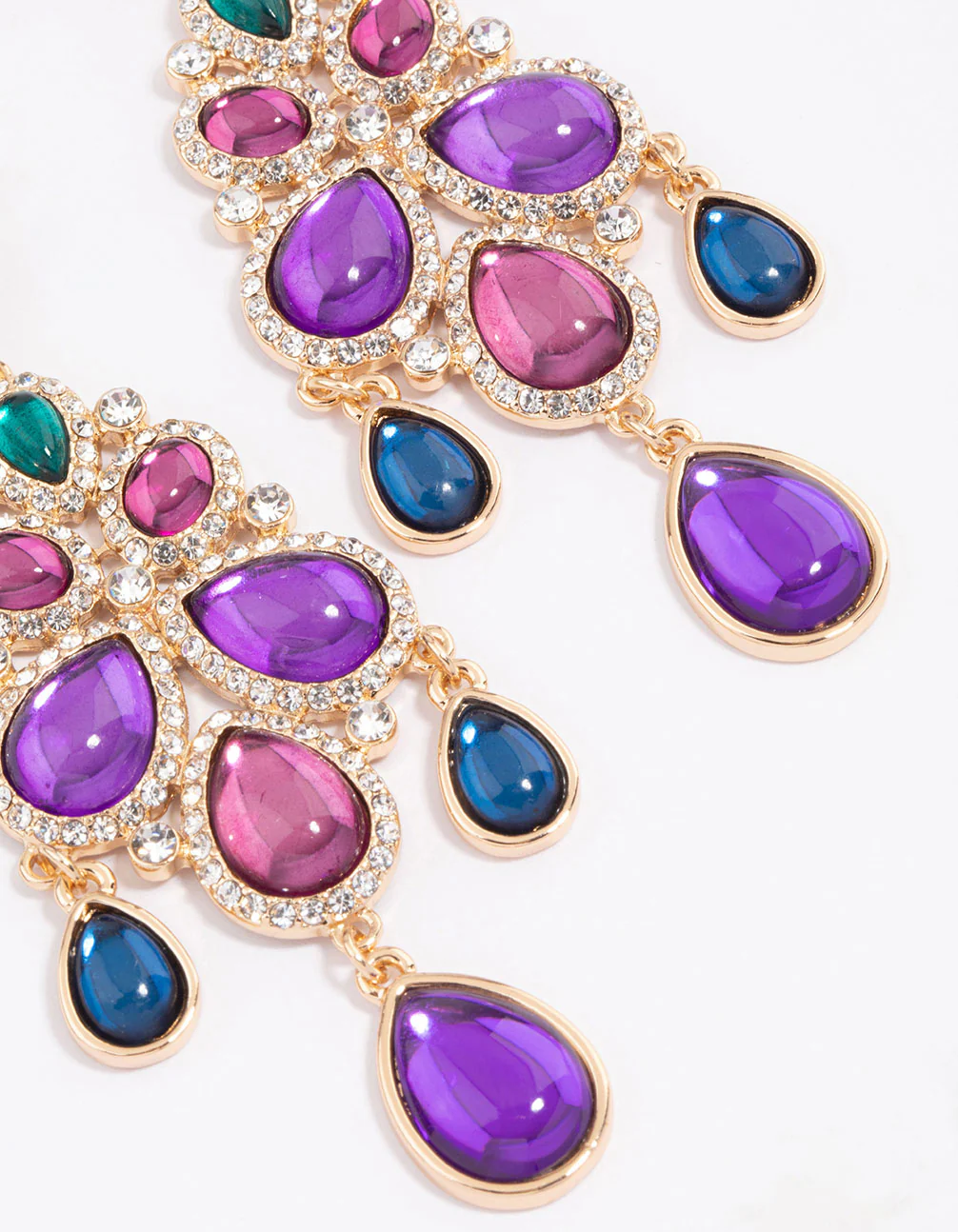 Gold Multi Stone Stud Earrings - Image 3