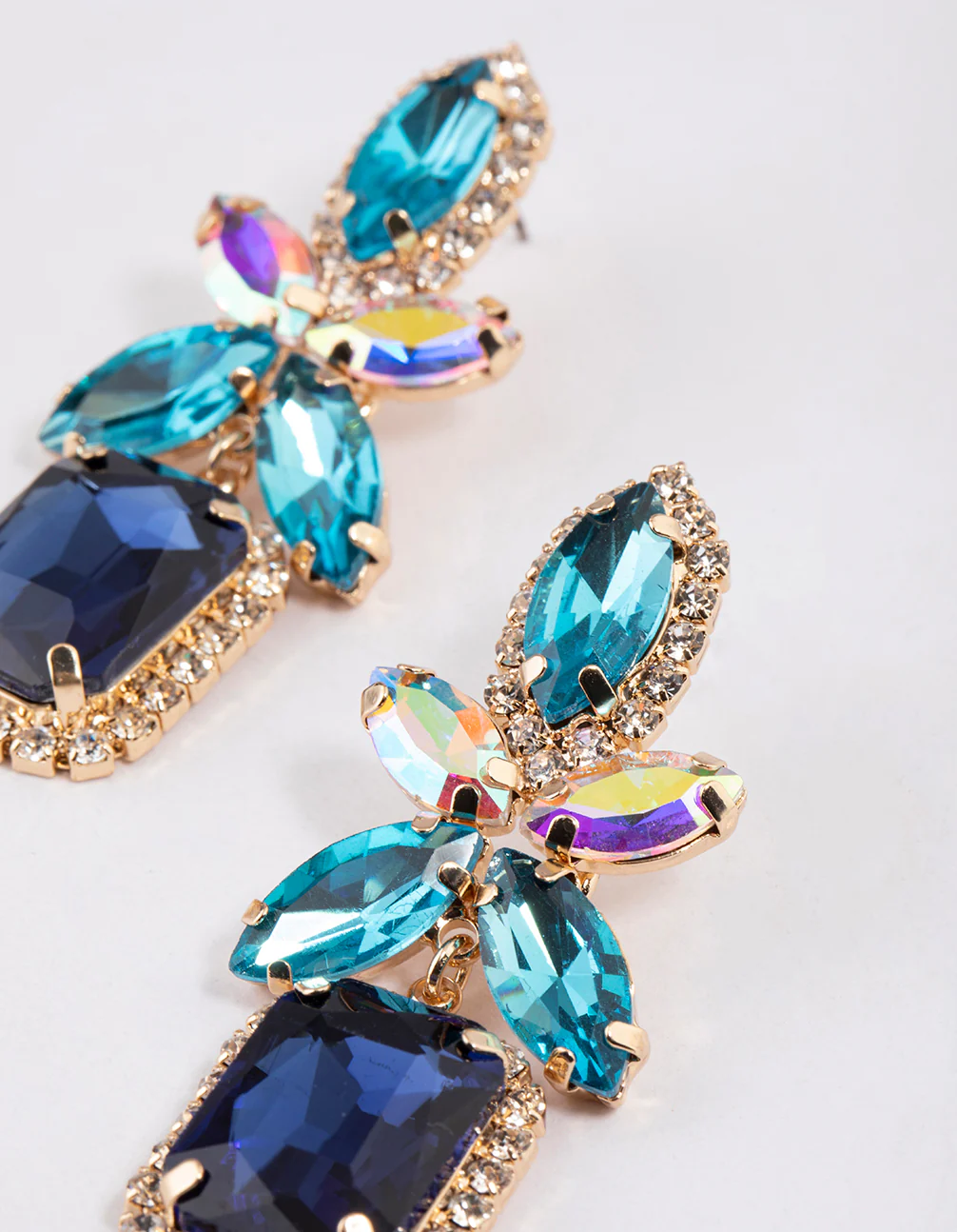 Gold Mixed Oval Stone Square Drop Earrings - Image 2