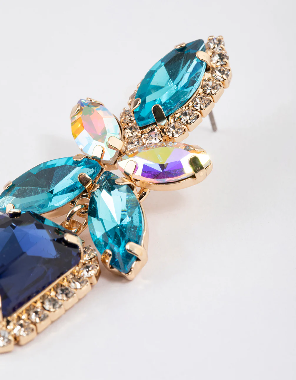 Gold Mixed Oval Stone Square Drop Earrings - Image 3