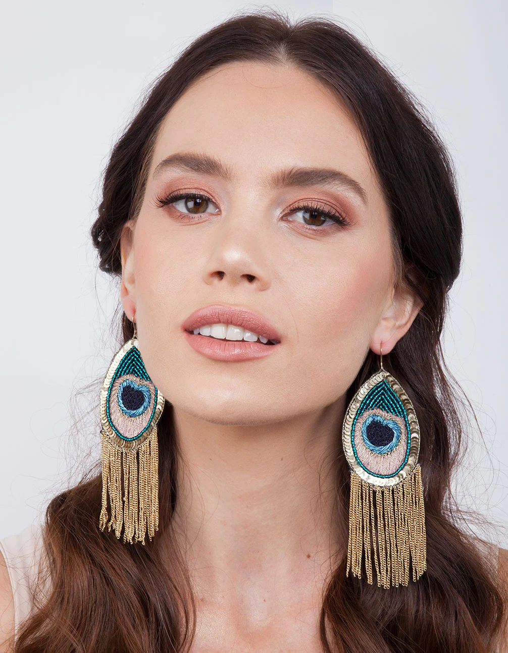 Peacock Chain Chandelier Earrings - Image 2