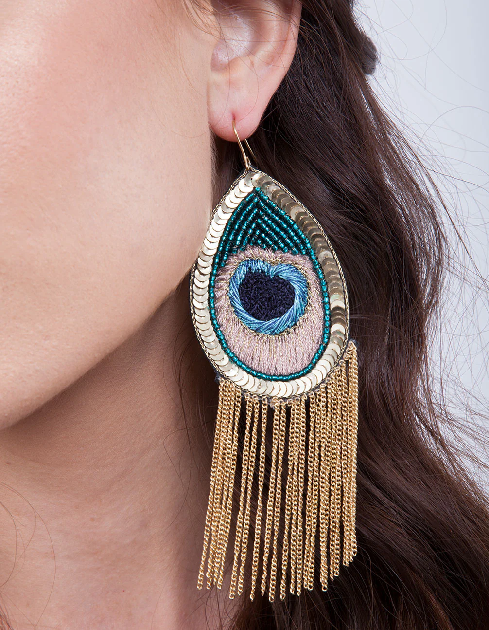 Peacock Chain Chandelier Earrings - Image 3
