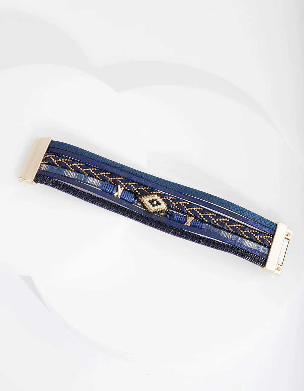 Navy Metallic Strand Cuff Bracelet - Image 3