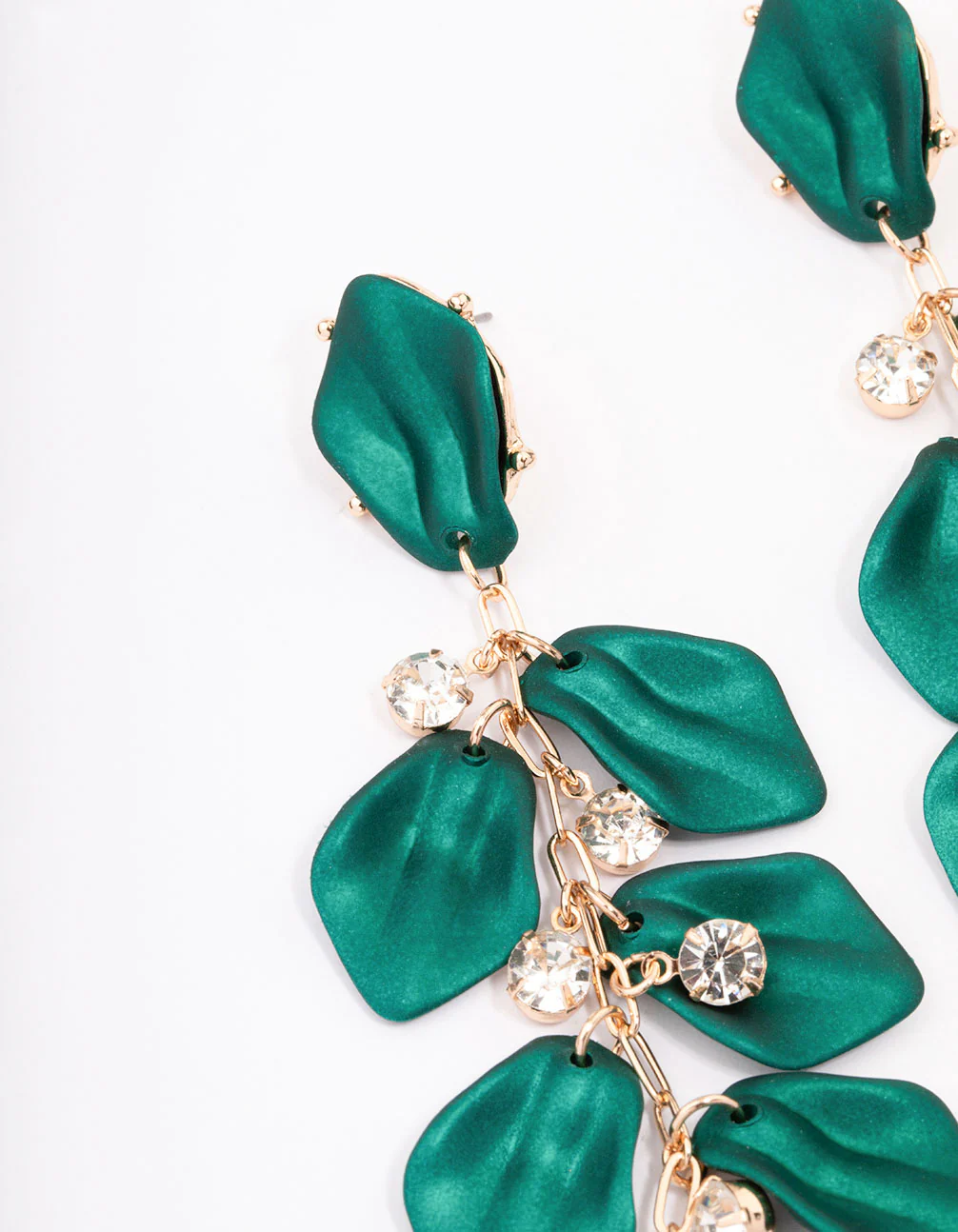 Gold Iridescent Petal Diamante Drop Earrings - Image 2