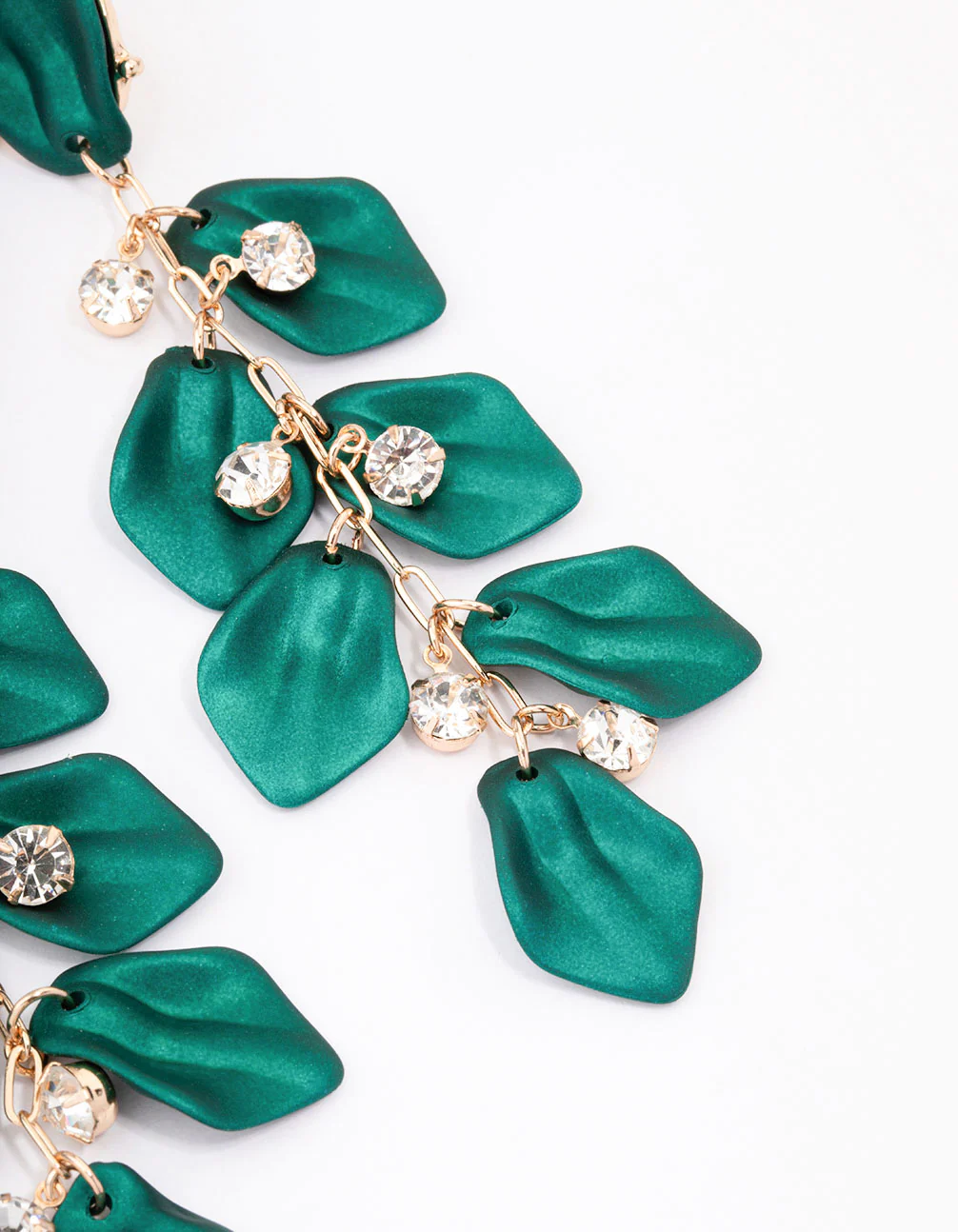 Gold Iridescent Petal Diamante Drop Earrings - Image 3
