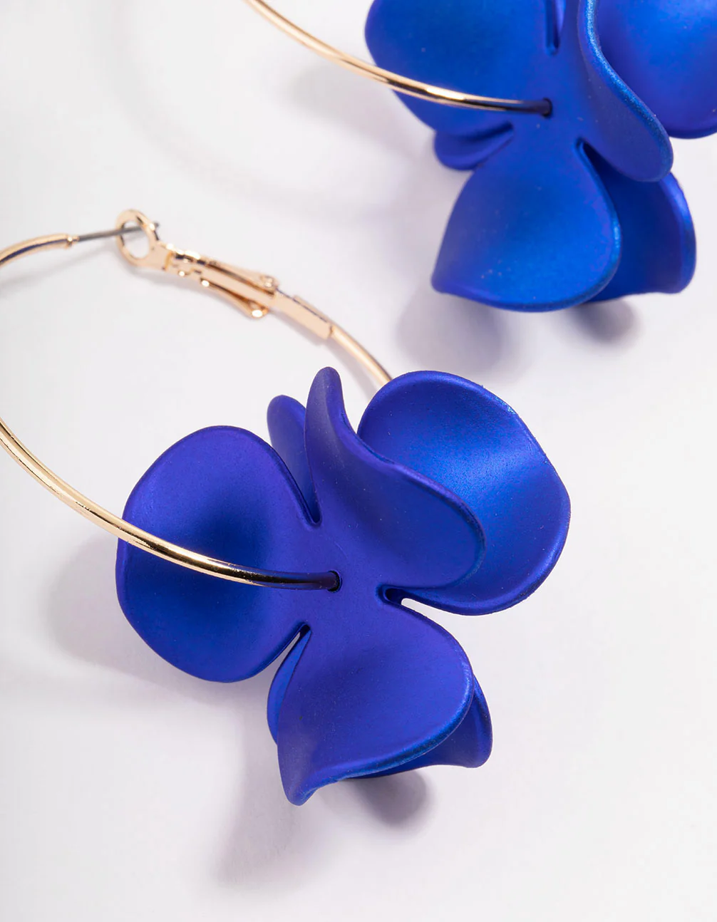Gold Pealised Blue Flower Hoop Earrings - Image 2