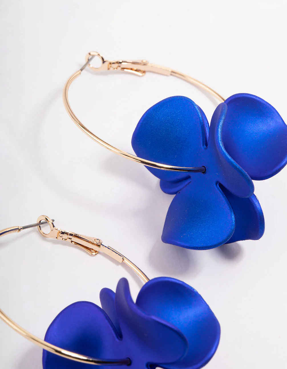 Gold Pealised Blue Flower Hoop Earrings - Image 3