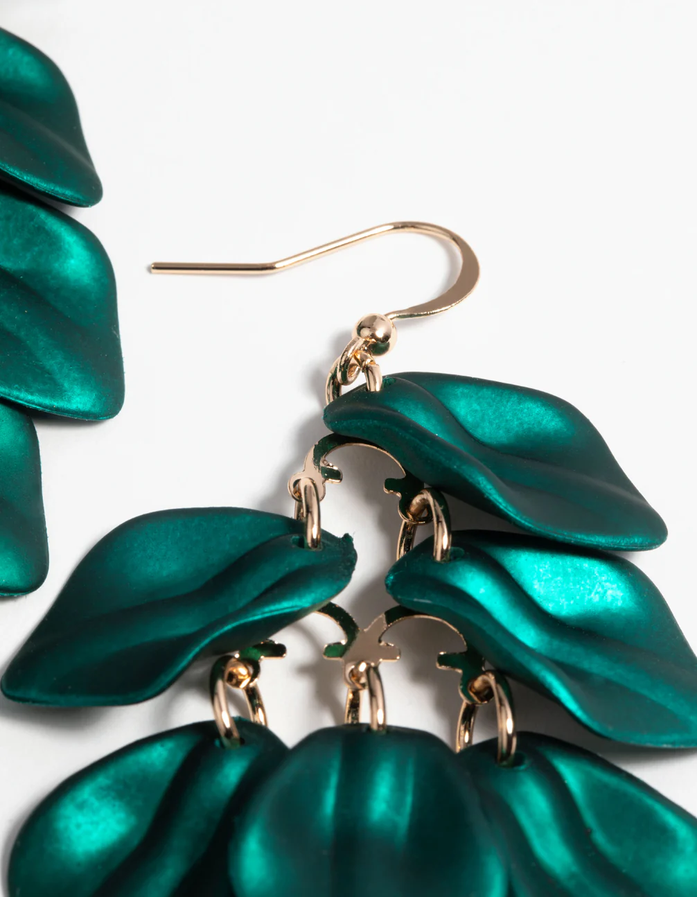 Green Pearlised Cascade Petal Earrings - Image 3