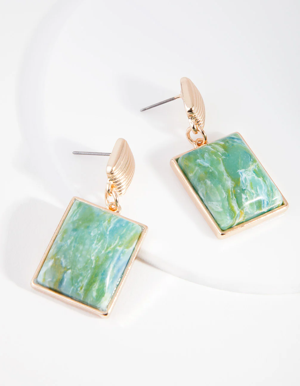 Gold Square Multi Coloured Drop Earrings - Image 2