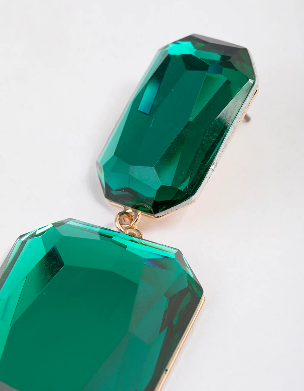 Gold Statement Square Double Stone Drop Earrings - Image 3
