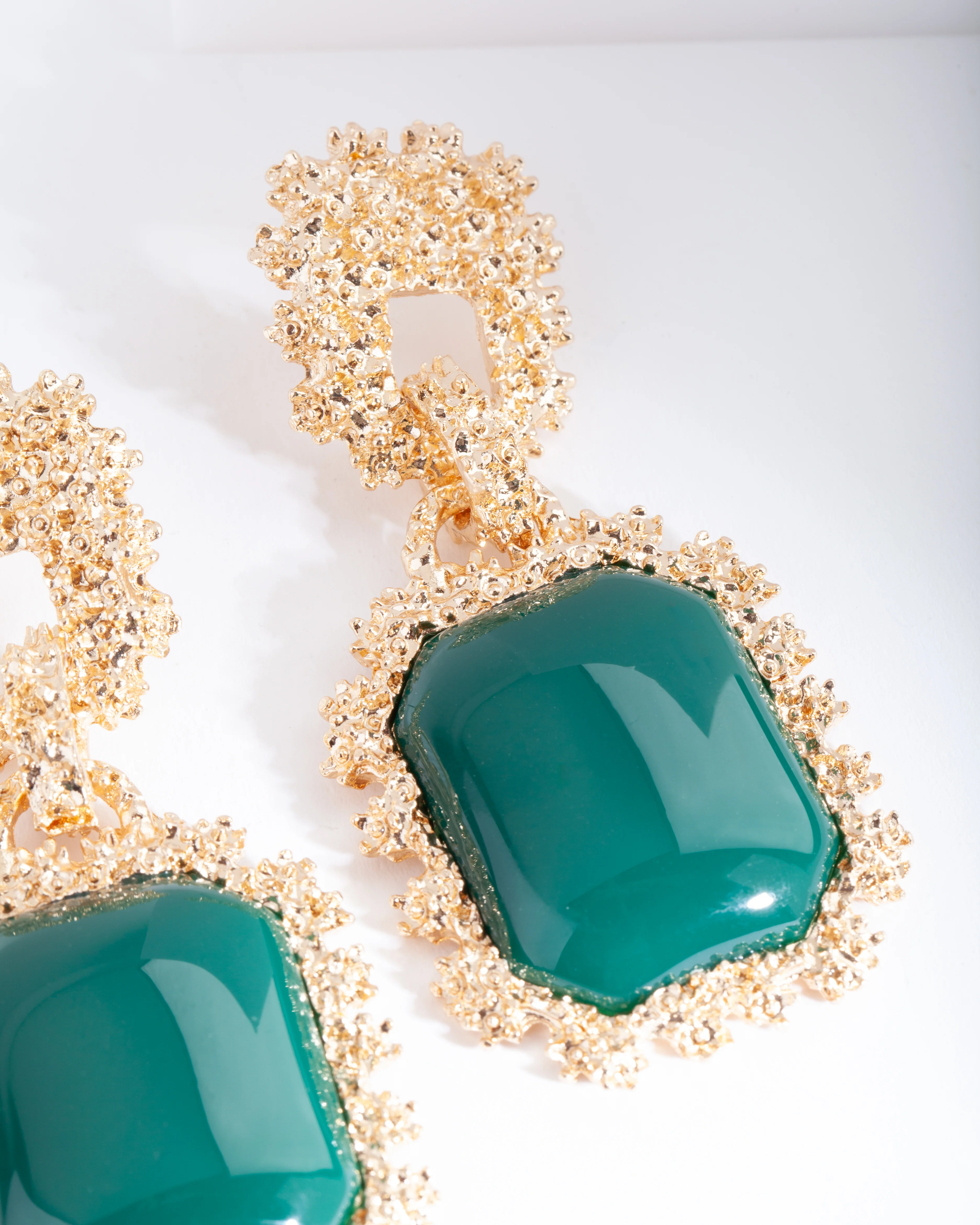 Green Gold Textured Rectangle Earrings - Image 2