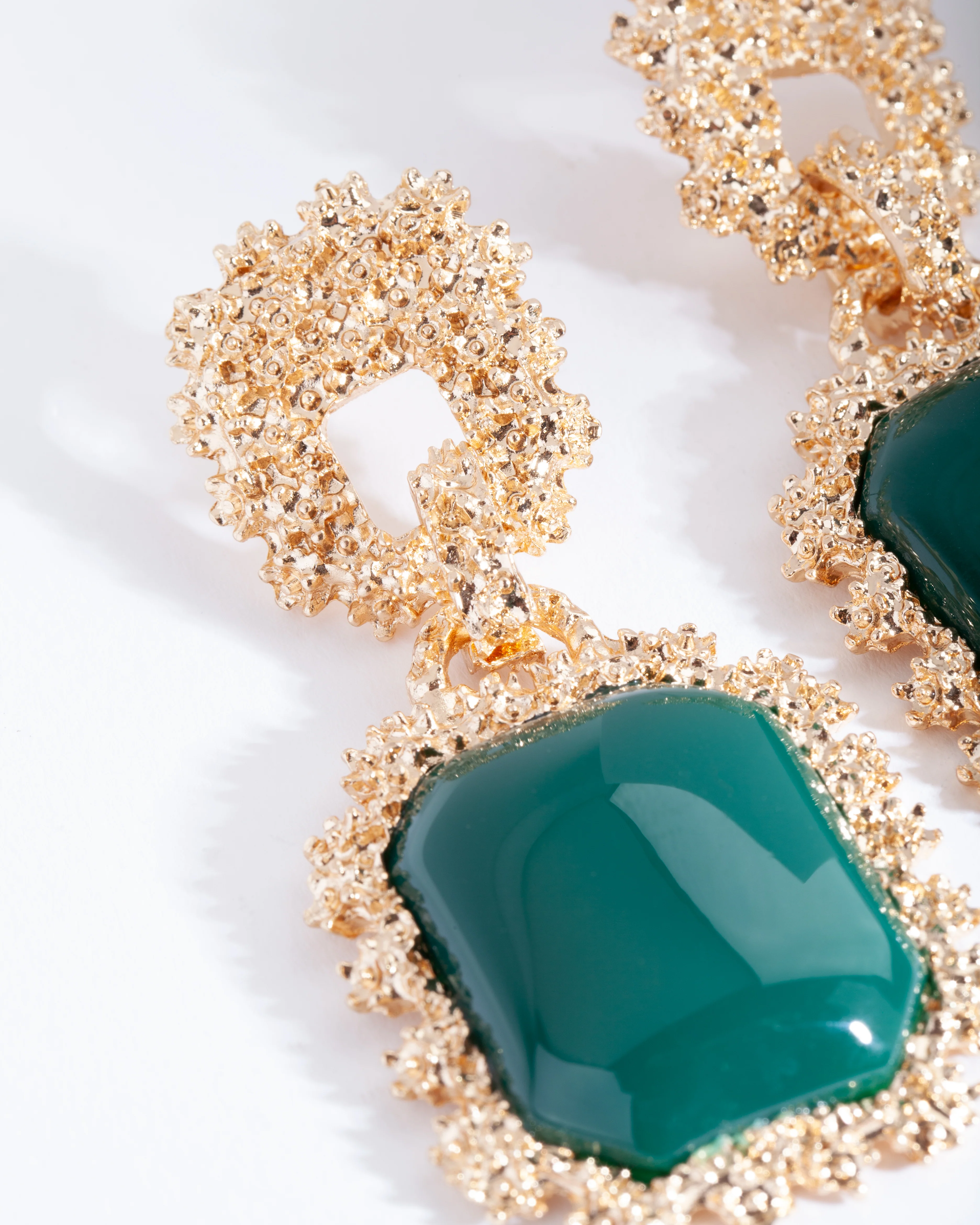 Green Gold Textured Rectangle Earrings - Image 3