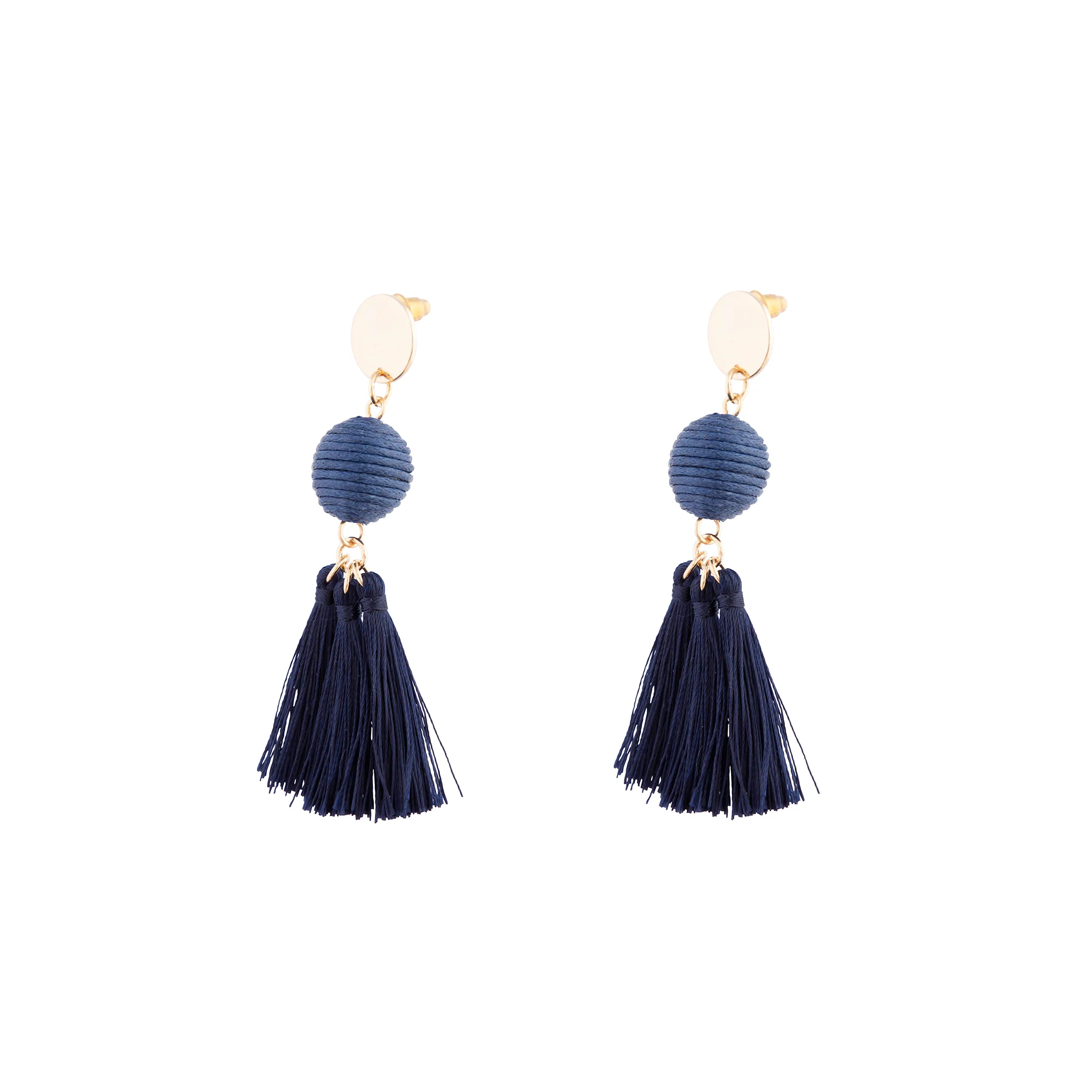 Gold Navy Blue Wrap Ball Earrings - Image 2