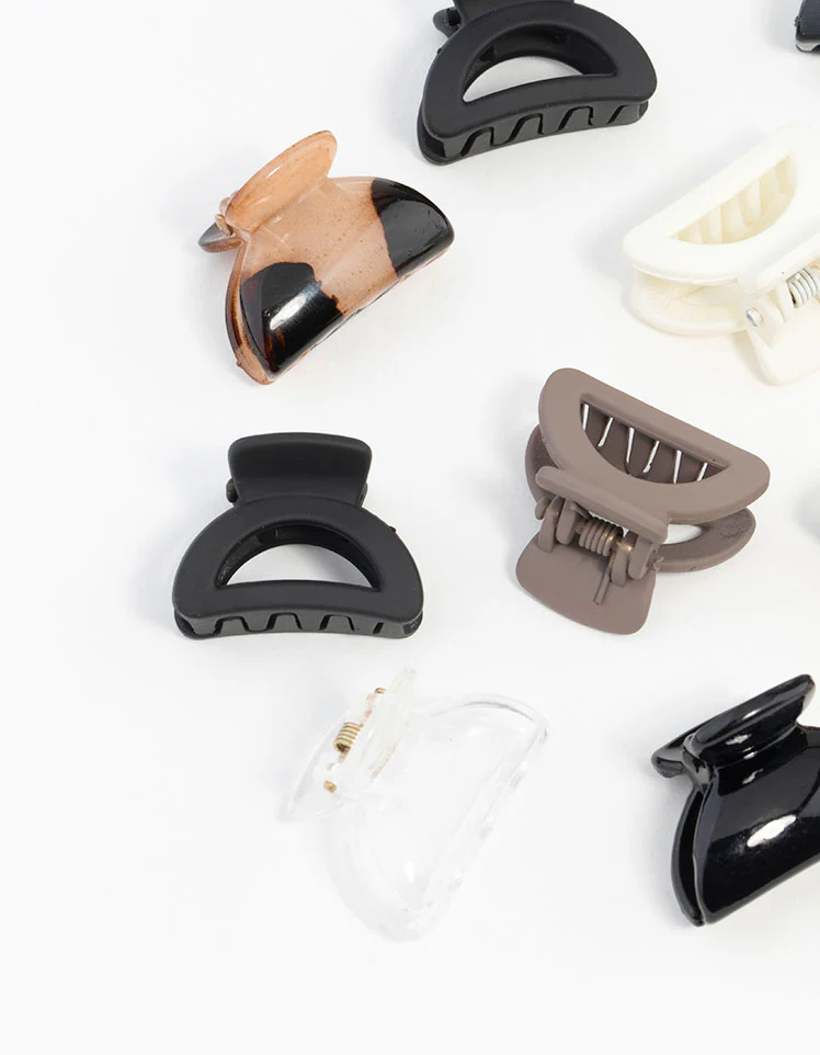 Mini Black & Neutral Hair Clips 6-Pack - Image 2