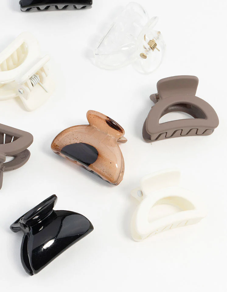 Mini Black & Neutral Hair Clips 6-Pack - Image 3