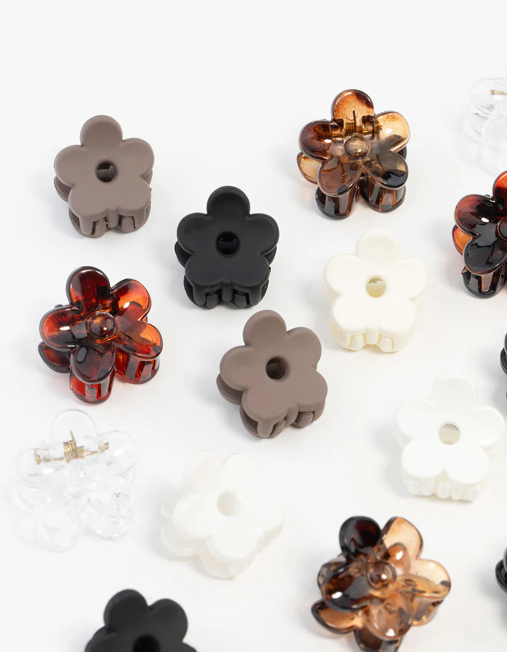 Mini Neutral & Black Flower Hair Clips 16-Pack - Image 2