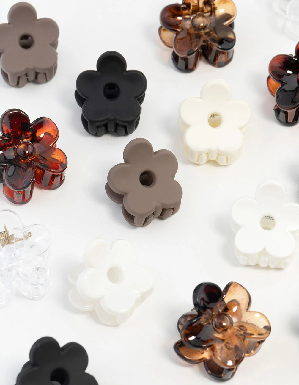 Mini Neutral & Black Flower Hair Clips 16-Pack - Image 3