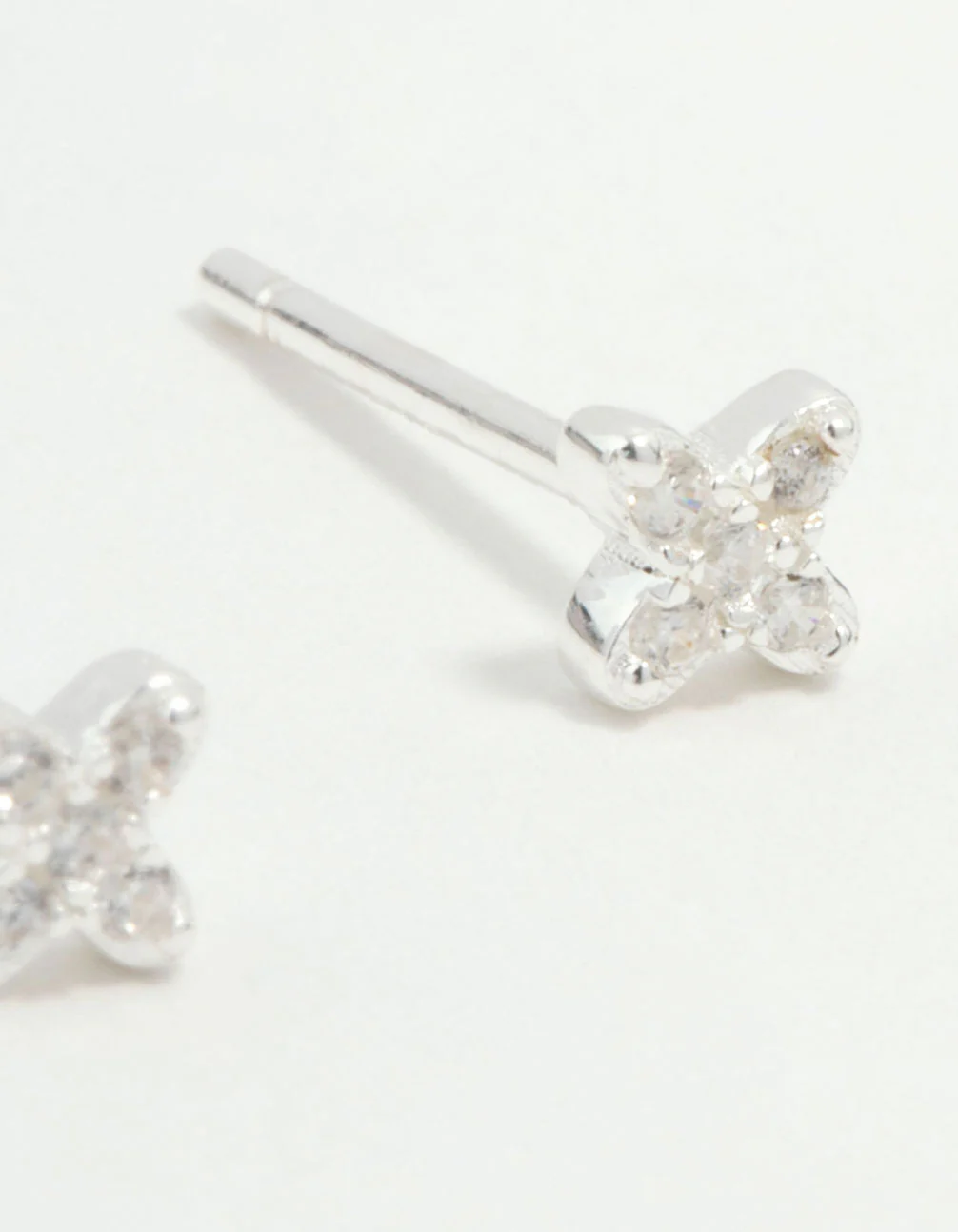 Mini Sterling Silver Cubic Zirconia Flower Stud Earrings - Image 2